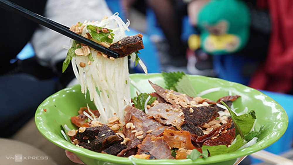 Try dried beef salad in downtown Hanoi