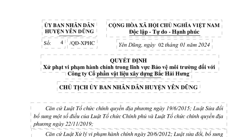 Yên Dũng: Xử phạt một doanh nghiệp không thu gom, lưu giữ chất thải nguy hại đúng quy định