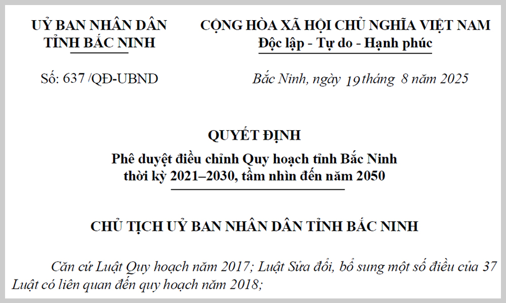  Phê duyệt điều chỉnh Quy hoạch tỉnh Bắc Ninh thời kỳ 2021 - 2030, tầm nhìn đến năm 2050