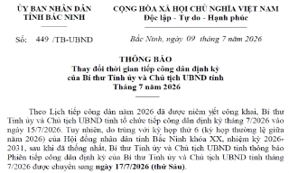 Thay đổi thời gian tiếp công dân định kỳ của đồng chí Bí thư Tỉnh ủy và Chủ tịch UBND tỉnh