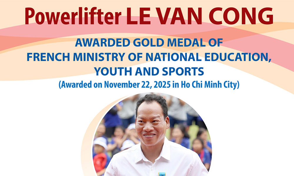 Powerlifter Le Van Cong awarded Gold Medal by French Ministry of National Education, Youth and Sports