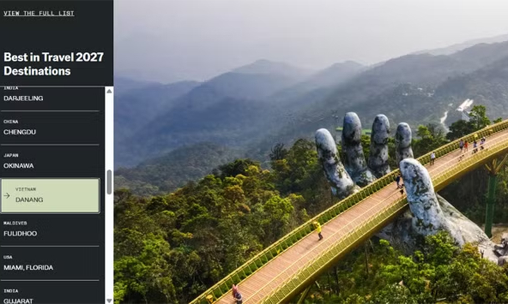 Lonely Planet names Da Nang among the Best in Travel 2027, choosing Golden Bridge as the feature image
