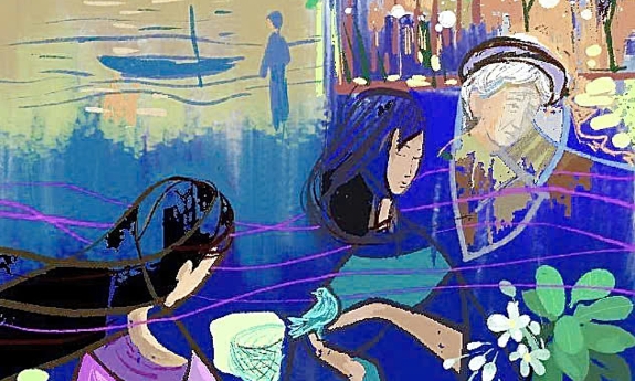 Hoa bưởi trước sân nhà 