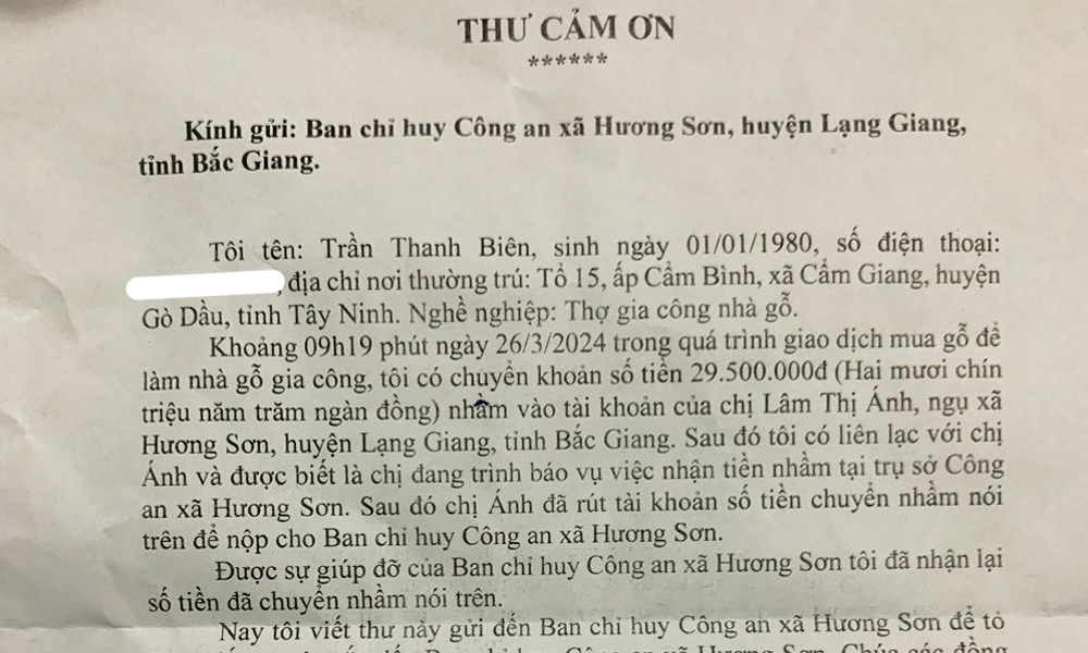 Hỗ trợ người dân lấy lại 29,5 triệu đồng chuyển khoản nhầm