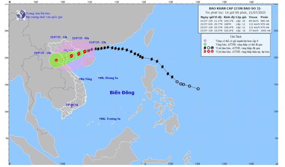 Bão số 3 mạnh lên 1 cấp sau khi vào vịnh Bắc Bộ, cách Quảng Ninh chỉ hơn 100km
