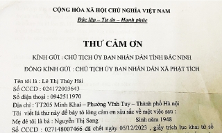 Công dân gửi Thư cảm ơn Chủ tịch UBND tỉnh Bắc Ninh và UBND xã Phật Tích 