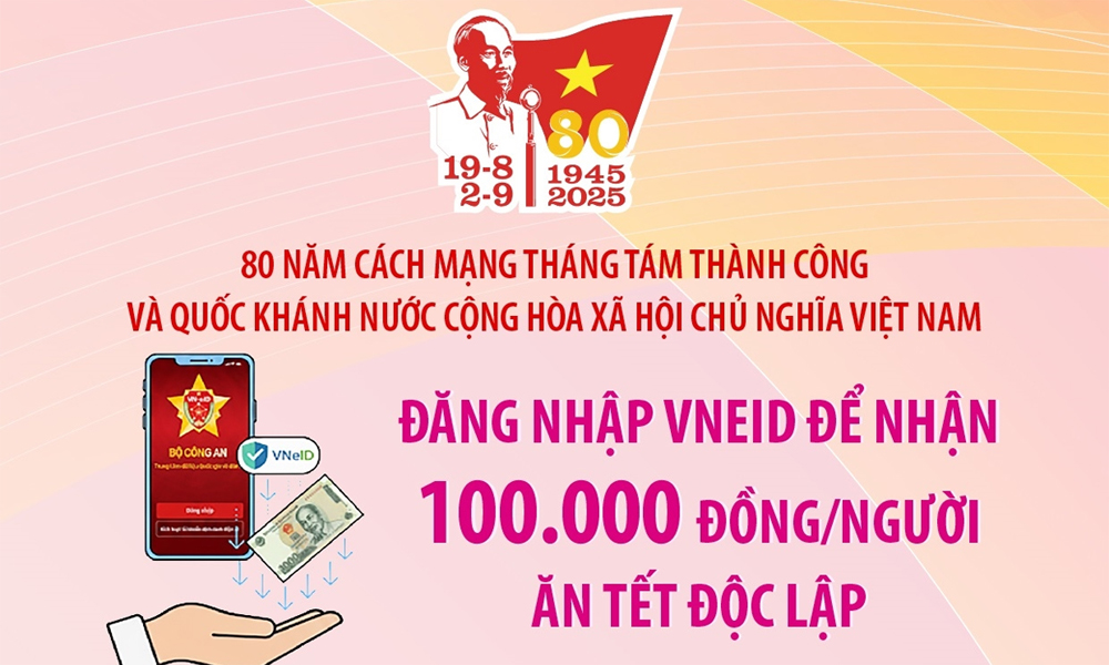  Đăng nhập VNeID để nhận 100.000 đồng/người ăn Tết Độc lập