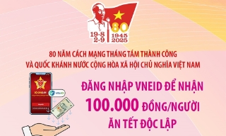 Đăng nhập VNeID để nhận 100.000 đồng/người ăn Tết Độc lập
