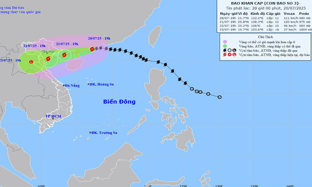  Bão số 3 cách Quảng Ninh-Hải Phòng khoảng 480km, Bắc Bộ có khả năng mưa to đến rất to