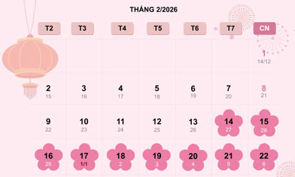  Dự kiến 22 ngày nghỉ lễ Tết năm 2026