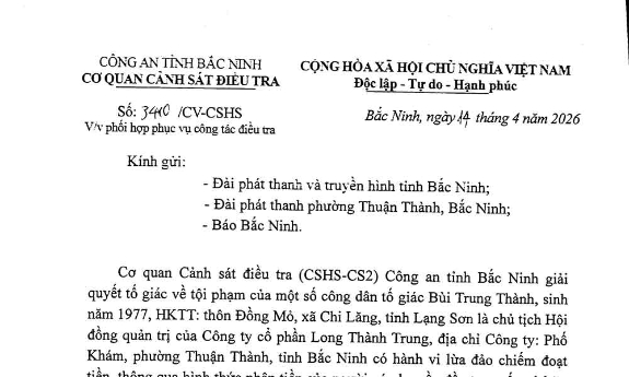Công an Bắc Ninh thông báo phối hợp điều tra Chủ tịch Công ty Long Thành Trung có dấu hiệu lừa đảo