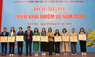 Công đoàn các phường: Kinh Bắc, Vũ Ninh, Võ Cường, Hạp Lĩnh và Nam Sơn triển khai nhiệm vụ năm 2026