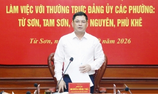 Bí thư Tỉnh ủy Nguyễn Hồng Thái làm việc với Thường trực Đảng ủy 4 phường khu vực Từ Sơn